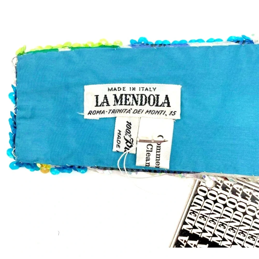 Vintage La Mendola Peacock Retro Hand Beaded Green Pure Silk Chiffon Belt